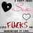 A static pixelated image features a black heart, pink cursive text, and red block letters spelling 'FUCKS' on a light gray background.