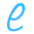 A 48x48 pixel animated buddy icon showing a blue lowercase 'e' on the left frame and scattered gray pixel fragments of the same letter on the right frame, with visible anti-aliasing and transparency effects.