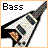 Pixelated image of a black electric guitar with white and brown accents, angled diagonally upward from left to right against a white background.