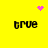 Yellow background with four black "true" text blocks and pink pixelated symbols at top center, top right, and middle left.