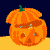 Animated pumpkin icon with jack-o'-lantern face, green stem, and gray skeleton riding atop, showing sequential motion of pumpkin lid lifting and skeleton movement.