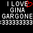 Pixelated text displays 'I LOVE GINA GARGONE :3333333333' with a red heart replacing the 'O' in 'LOVE' on the left side of the image.