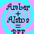Four identical display 'Amber + Aisha = BFF' text over a cyan and pink spiral background with pixelated font