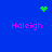 Blue background with four instances of pink text 'Haleigh' and three green pixelated symbols: a heart, a starburst, and a scattered dot pattern.