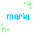 Pixelated blue text 'maria' appears with green square-based icons in a on white background