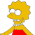 Pixelated cartoon character with yellow hair, large white eyes, and a red dress, rendered in a low-resolution style.