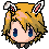 Pixel art character with blonde hair, blue eyes, and bunny ears in three expressions: smiling, neutral, and closed-eyed smile.