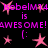 Animated pink text and star icons on black background with repeated 'is AWESOME! 4WESOME!' phrases and emoticons.