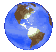 Animated sequence of a blue globe rotating to show different continents with brown landmasses and white polar regions against a gray background.