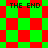 Four identical display red-green checkered patterns with "THE END" text in black pixelated font, each showing a different geometric arrangement of squares and diamonds