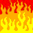 Pixelated fire animation with red and yellow flames on orange background, no visible text or figures.