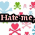 Pixelated image with four distinct sections: top-left has heart and skull icons, top-right has purple text on patterned background, bottom-left has green text over red figure, bottom-right is blank.