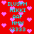 Red background with pink pixel hearts and cyan text repeating 'ILUSFM MIKKI AAF HMW 333' in two vertical