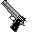 Two pixelated gun icons side-by-side on gray background; left gun is static, right gun shows muzzle flash with yellow and white pixels.