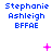 Blue text reads "Stephanie Ashleigh BFFAE" across three lines with pink symbols above each instance on a white background.