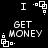 Black background with white pixelated text and symbols arranged in a pattern, showing repeated elements and animation changes between frames