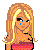 Pixel art contact sheet of a blonde woman character with crying eyes, wearing red top and blue jeans, in various poses including full-body, partial body, and text-only frames.