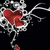 Red heart-shaped object with gradient shading, surrounded by white pixelated smoke-like patterns on a black background.