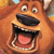 A pixelated close-up of a cartoon animal with brown fur, wide eyes, and an open mouth showing a pink tongue and black interior.