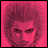 A 48x48 pixel buddy icon split into two sections: a pink-tinted anime-style character on the left and silver text on a black background on the right.