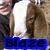 Pixelated image of a person in dark clothing holding a bright white object, with blue text reading "Blaze" at the bottom.