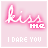 A 4x4 contact sheet of animated pink neon-style buddy icons featuring "kiss" text, heart symbols, and "I DARE YOU" text with varying color intensities across frames.