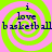 A static digital image with a bright green and pink spiral background displaying the text "i love basketball" in dark blue pixelated font.