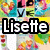colorful pixelated icons featuring hearts, 'LOVE' text, and rainbow motifs with a central 'Lisette' text overlay