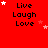 Red background with black text reading Live Laugh Love and scattered white and pink stars in a pattern