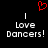 Red pixelated heart symbol above two identical white text blocks reading 'Love Dancers!' on black background.
