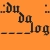 Pixelated brown text spelling 'dudalog' on an orange background with scattered brown pixel clusters.