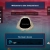 Pixelated image with gradient background transitioning from red to blue, featuring dark rectangular panels and a central circular cutout.