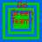 Four identical square display red text 'Go Green Team!' over layered green and blue borders on a solid blue background