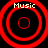 Four red concentric circles with 'Music' text above each, arranged in a on black background