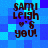 Blue pixelated background with four identical text blocks reading "Sami Leigh 's you!" in dark brown pixelated font, each containing a small heart symbol.