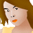 Pixelated close-up of a person with light brown hair, fair skin, and orange lips wearing a yellow garment against a gray background.