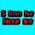 Pixelated text on cyan background: red 'I kno he likes me' and blue 'I think...' in blocky font with black outlines.