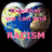 Heart-shaped icon with Earth imagery and text, showing two states: one with pink 'RACISM' text at bottom and another with white 'RACISM' text.