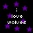 Black background with purple stars and white text reading "i love wolves" in four identical quadrants.