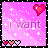 Pixelated pink background with white stars and red hearts, displaying text variations like "i want" and "*LOVE* him to me" across nine