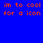 Four display red pixelated text 'im to cool for a icon' on solid blue, teal, green, and dark teal backgrounds