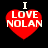 Four red heart-shaped icons with white text "I LOVE NOLAN" arranged in a on a black background, each heart has a small white "I" above it