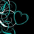 Animated icon with teal and white swirling lines forming heart shapes on black background, displaying 'megan' and 'roxs' text in white pixelated font.