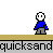 Animated contact sheet showing a pixelated character sinking into quicksand across seven frames with repeated "quicksand" text below each frame.