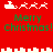 Red background with green "Merry Christmas!" text and white pixelated Santa sleighs, reindeer, and cityscape elements in two