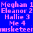 Static image with blue background and pink text listing names, numbers, and repeated phrases in a pattern