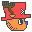 Pixel art contact sheet of two frames showing a cartoon character's head with red hat, orange face, and blue cheek detail against gray background.