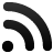 Black RSS feed symbol with two curved lines and a circle on a light gray background, rendered in pixelated style.