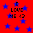 Red background with blue stars and repeated text "I LOVE ME <3" in black pixelated font.