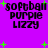 Purple background with green plus signs and black text reading 'softball purple LIZZY' in pixelated font.